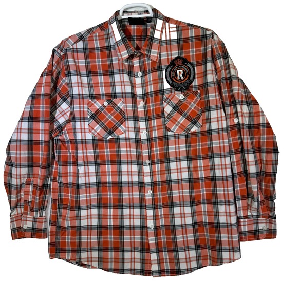 Red Ape Other - Red Ape Shirt Mens XL Plaid Button Up Long Sleeve Pockets Patch